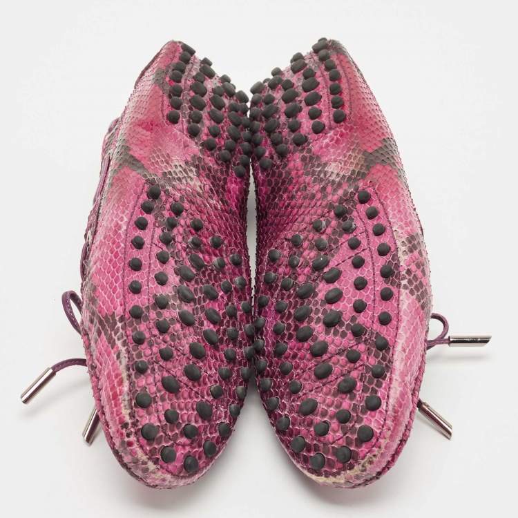 Pre Owned Tod's Pink Python Leather Bow Slip On Loafers Size 39