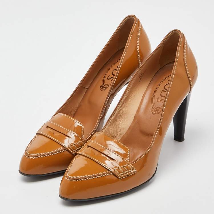 Tan Leather Pointed Toe Loafer Pumps Size Tod's | TLC