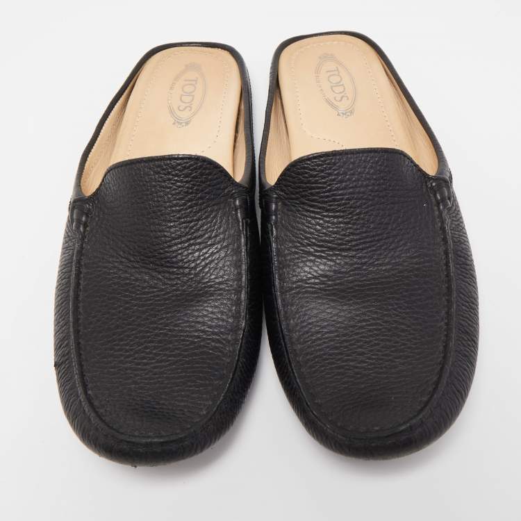 Pre Owned Tod's Black Leather Flat Loafer Mules Size 39
