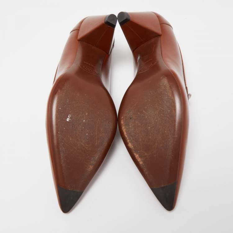 Pre Owned Tod’s Brown Leather Pointed Toe Penny Loafer Pumps Size 36.5