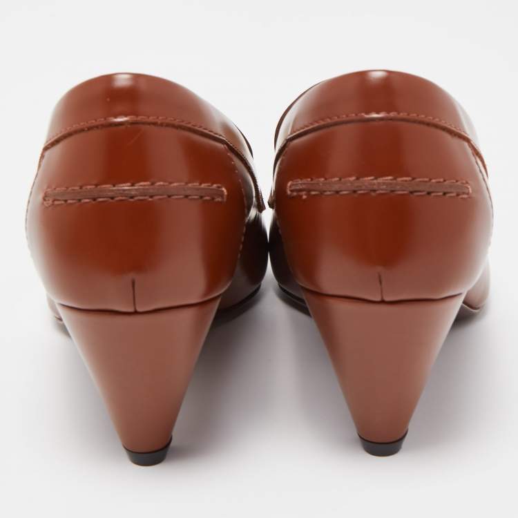 Pre Owned Tod’s Brown Leather Pointed Toe Penny Loafer Pumps Size 36.5