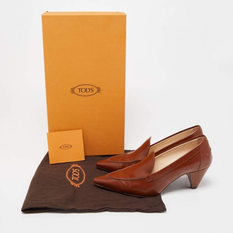 Pre Owned Tod’s Brown Leather Pointed Toe Penny Loafer Pumps Size 36.5