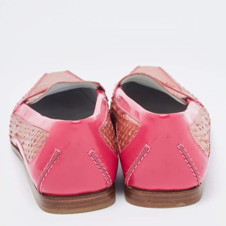 Pre Owned Tod's Two Tone Patent and Snakeskin Penny Loafers Size 38