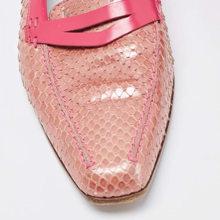 Pre Owned Tod's Two Tone Patent and Snakeskin Penny Loafers Size 38