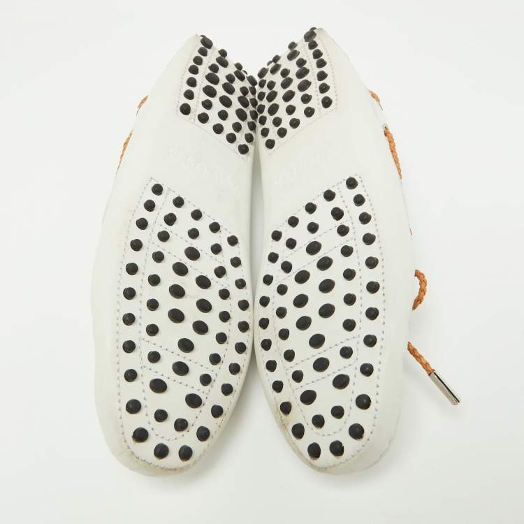 Pre Owned Tod's White Leather Gommino Bow Slip On Loafers Size 40