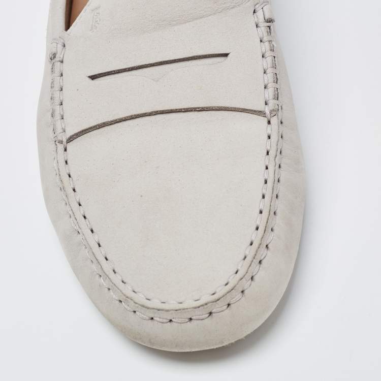 Pre Owned Tod's Grey Nubuck Leather Penny Loafers Size 39