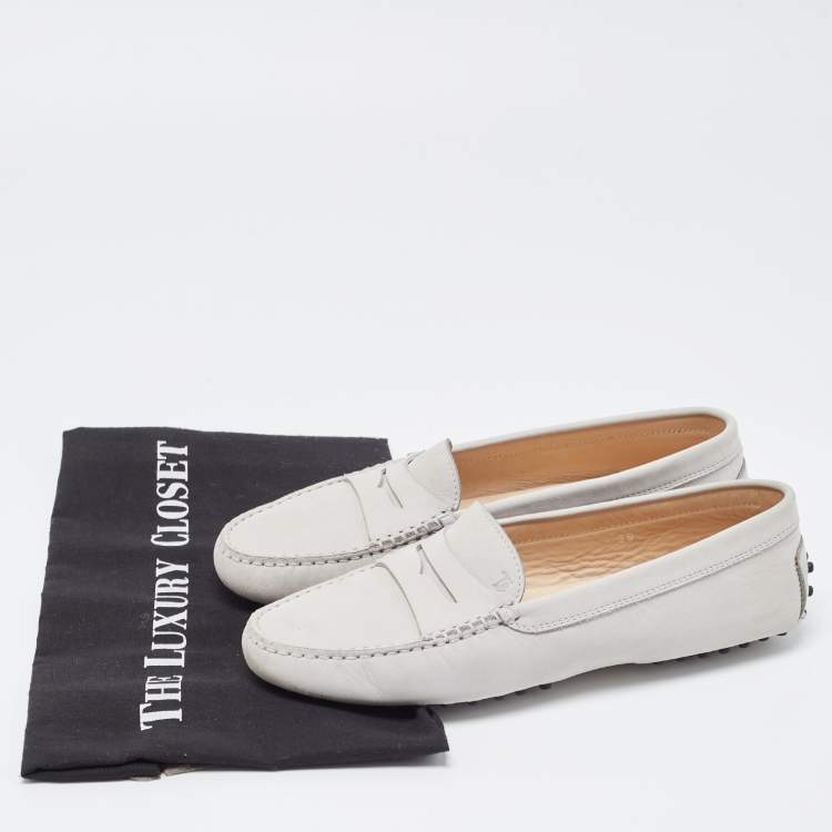 Pre Owned Tod's Grey Nubuck Leather Penny Loafers Size 39