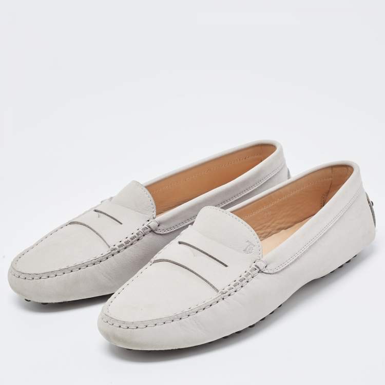 Pre Owned Tod's Grey Nubuck Leather Penny Loafers Size 39