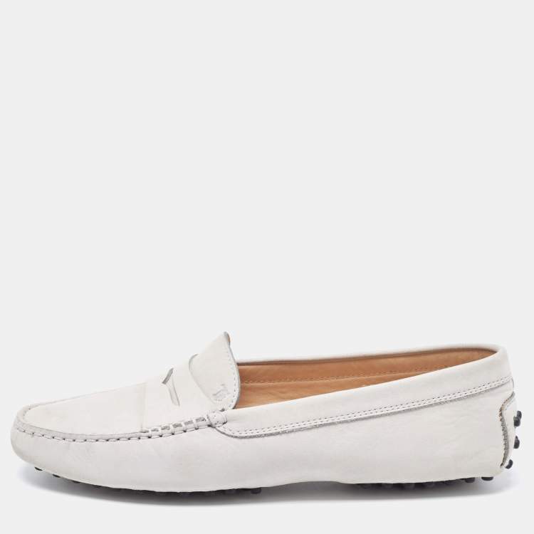 Pre Owned Tod's Grey Nubuck Leather Penny Loafers Size 39