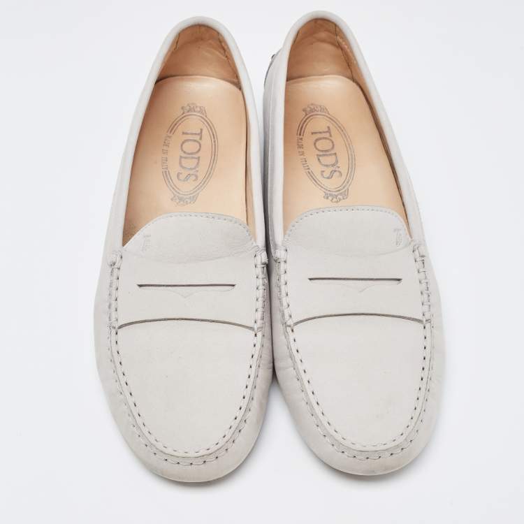 Pre Owned Tod's Grey Nubuck Leather Penny Loafers Size 39