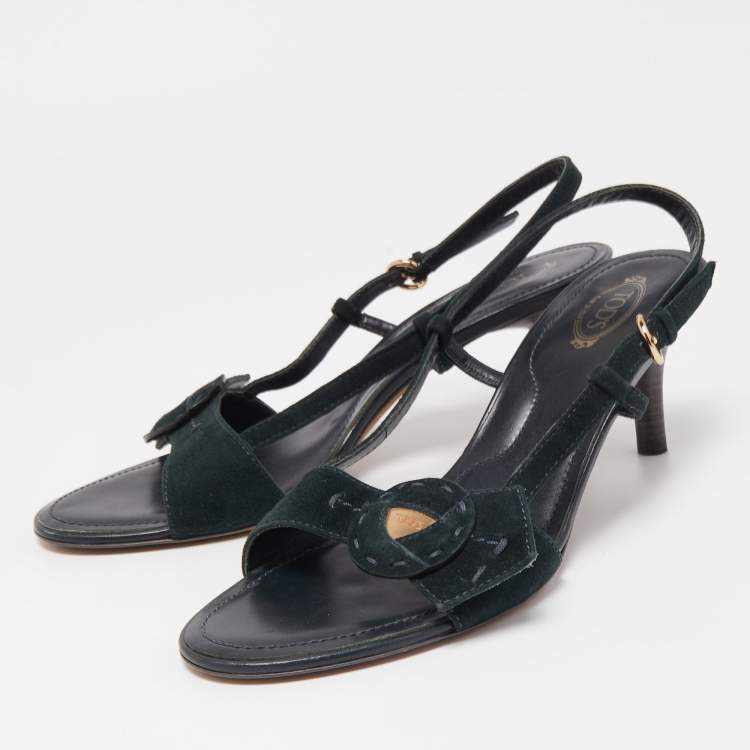 Pre Owned Tod's Black Suede Slingback Sandals Size 40