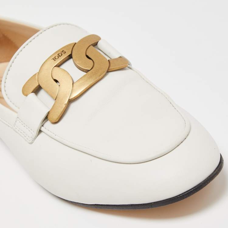 Pre Owned Tod's Off White Leather Kate Chain Slip On Loafers Size 39.5