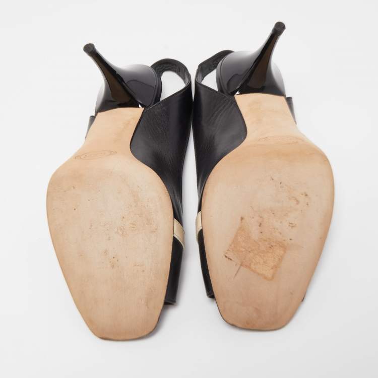 Pre Owned Tod's Black/Cream Leather D'Orsay Open Toe Slingback Sandals Size 38