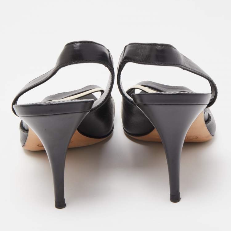 Pre Owned Tod's Black/Cream Leather D'Orsay Open Toe Slingback Sandals Size 38