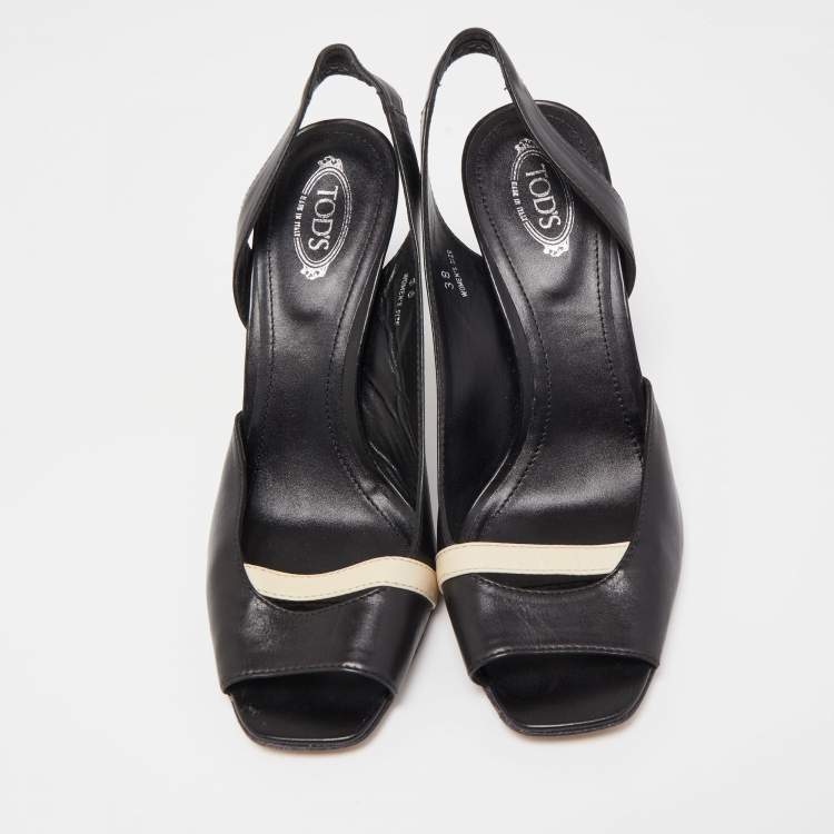 Pre Owned Tod's Black/Cream Leather D'Orsay Open Toe Slingback Sandals Size 38