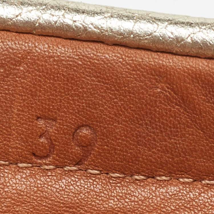 Pre Owned Tod's Gold Leather Bow Loafers Size 39
