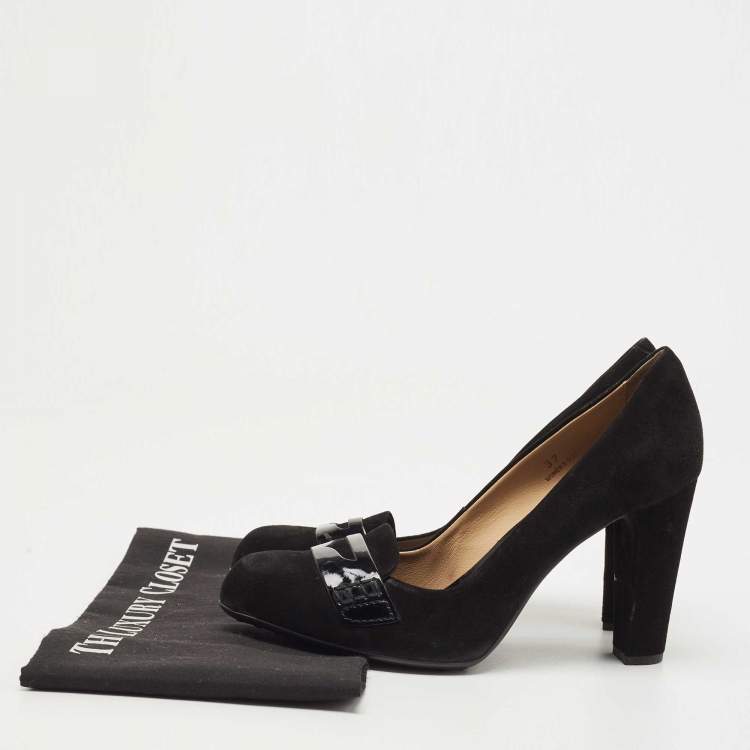 Pre Owned Tod's Black Suede Penny Loafer Pumps Size 37