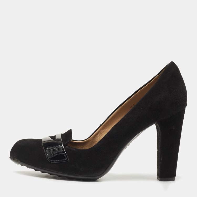 Pre Owned Tod's Black Suede Penny Loafer Pumps Size 37