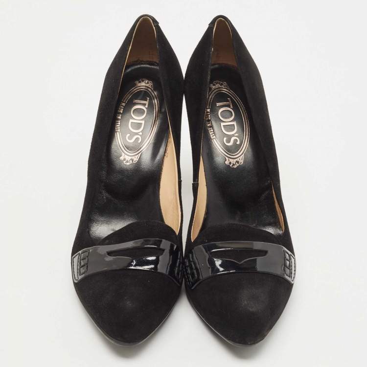 Pre Owned Tod's Black Suede Penny Loafer Pumps Size 37