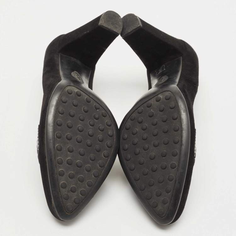 Pre Owned Tod's Black Suede Penny Loafer Pumps Size 37