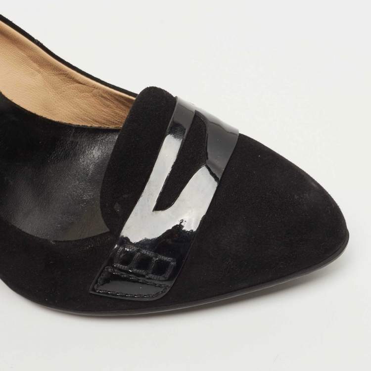 Pre Owned Tod's Black Suede Penny Loafer Pumps Size 37