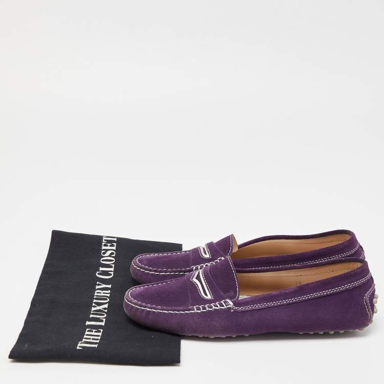 Pre Owned Tod's Purple Suede Gommino Penny Slip On Loafers Size 36