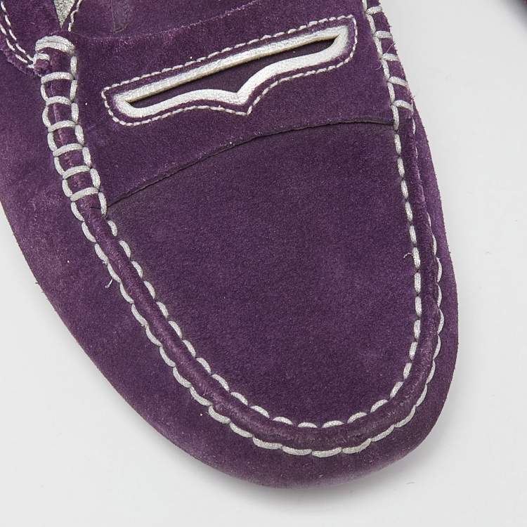 Pre Owned Tod's Purple Suede Gommino Penny Slip On Loafers Size 36