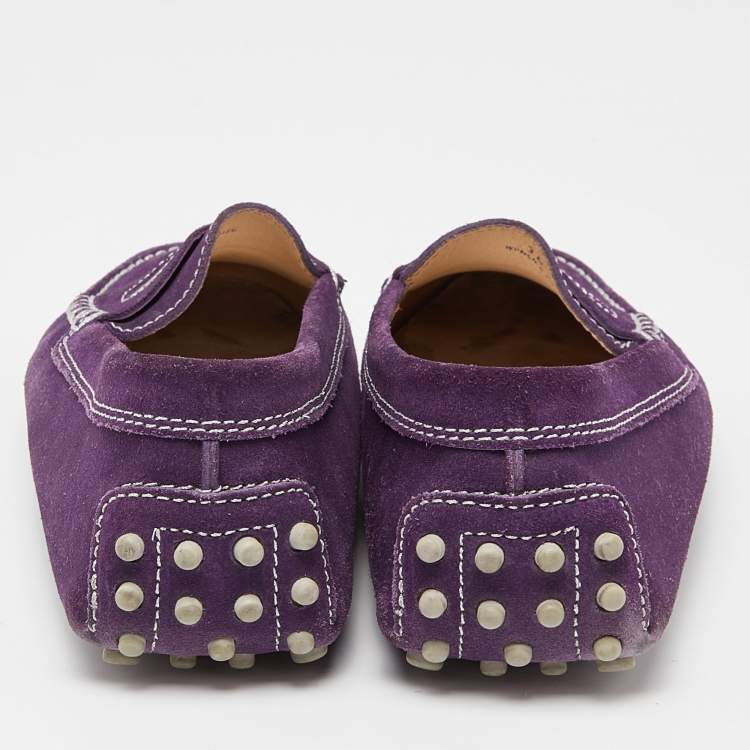 Pre Owned Tod's Purple Suede Gommino Penny Slip On Loafers Size 36