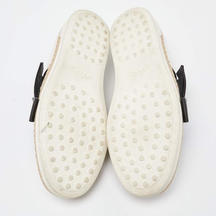Pre Owned Tod's Off White/Black Leather Francesina Slip On Espadrille Sneakers Size 38
