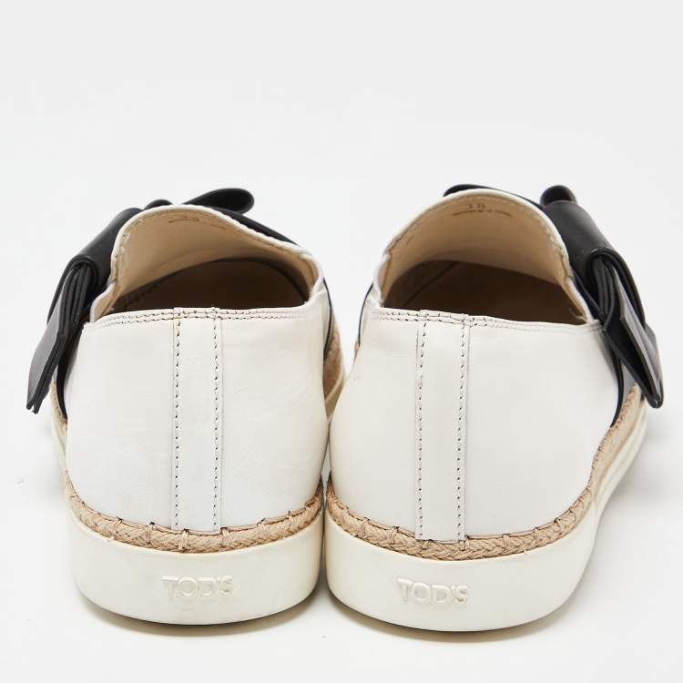 Pre Owned Tod's Off White/Black Leather Francesina Slip On Espadrille Sneakers Size 38