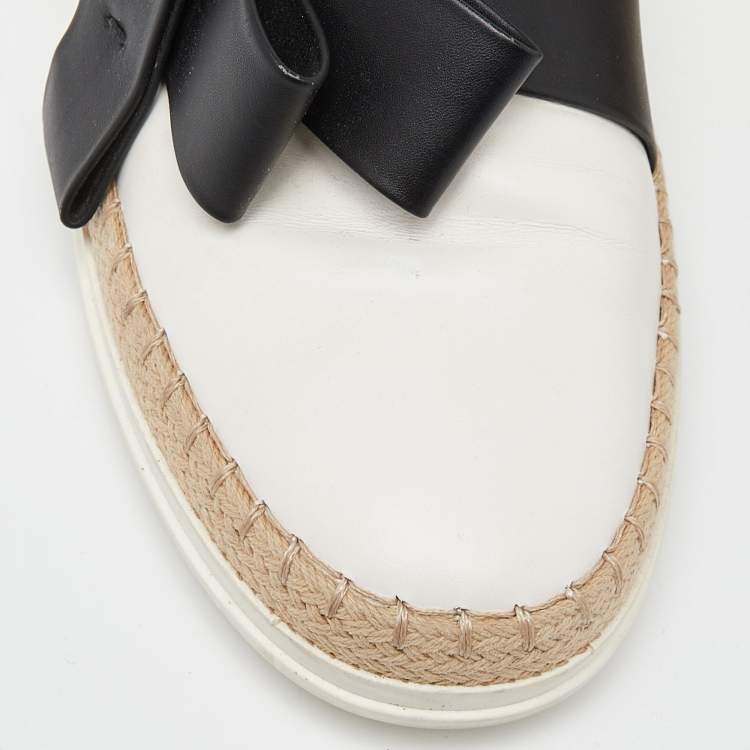 Pre Owned Tod's Off White/Black Leather Francesina Slip On Espadrille Sneakers Size 38