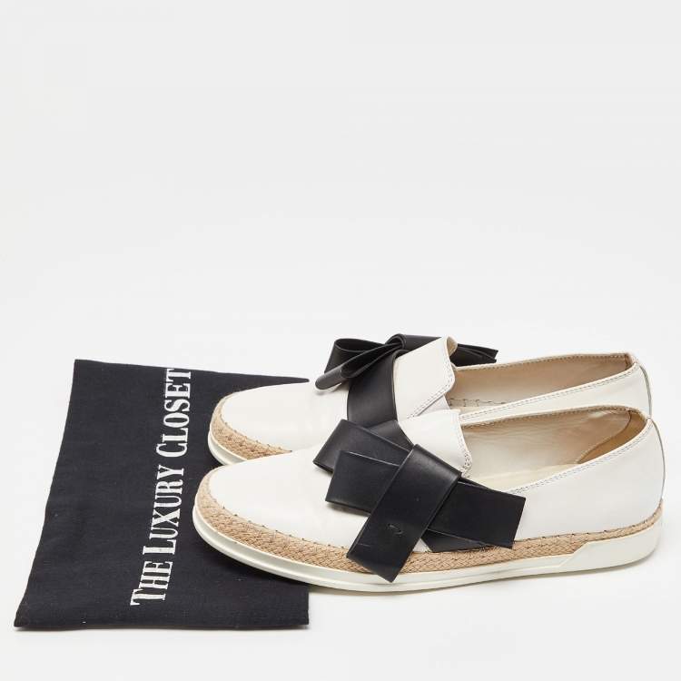 Pre Owned Tod's Off White/Black Leather Francesina Slip On Espadrille Sneakers Size 38