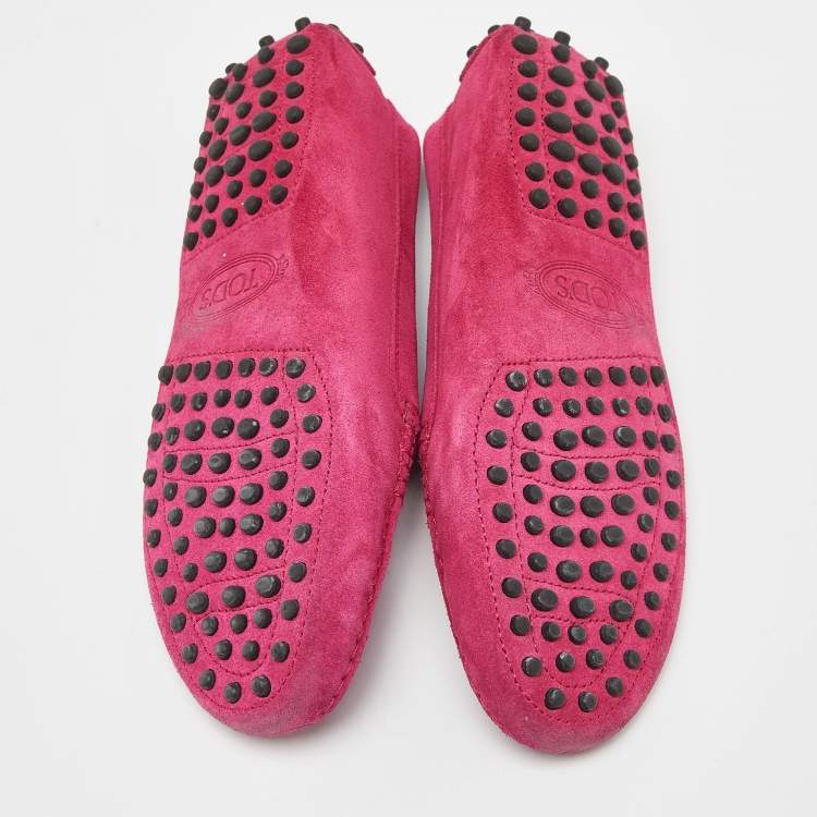 Pre Owned Tod's Pink Suede Penny Slip On Loafers Size 35