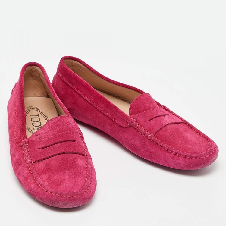 Pre Owned Tod's Pink Suede Penny Slip On Loafers Size 35