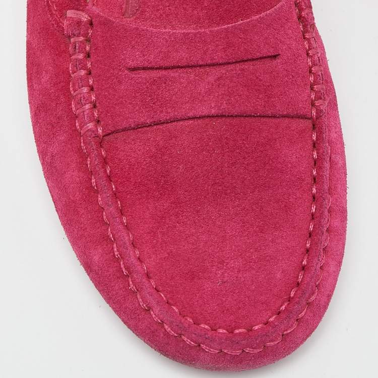 Pre Owned Tod's Pink Suede Penny Slip On Loafers Size 35