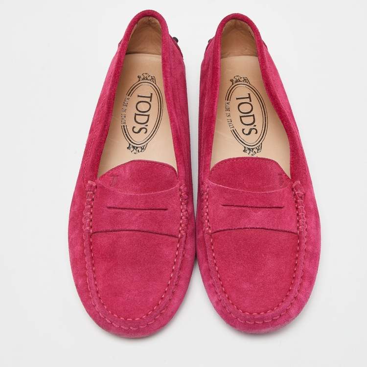 Pre Owned Tod's Pink Suede Penny Slip On Loafers Size 35