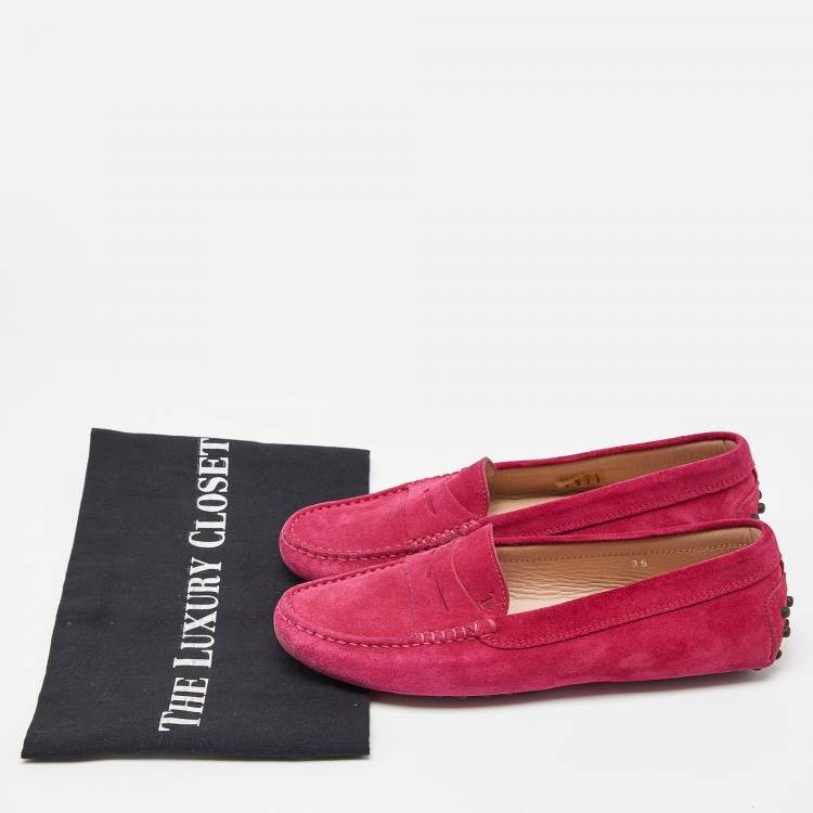 Pre Owned Tod's Pink Suede Penny Slip On Loafers Size 35
