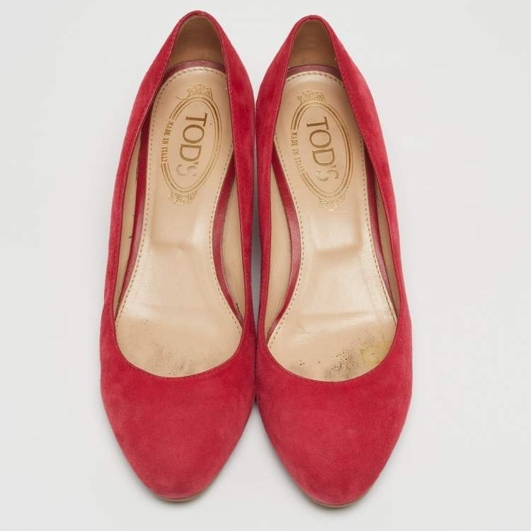 Pre Owned Tod's Pink Suede Wedge Pumps Size 37.5