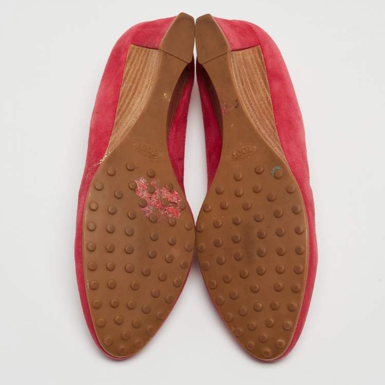 Pre Owned Tod's Pink Suede Wedge Pumps Size 37.5