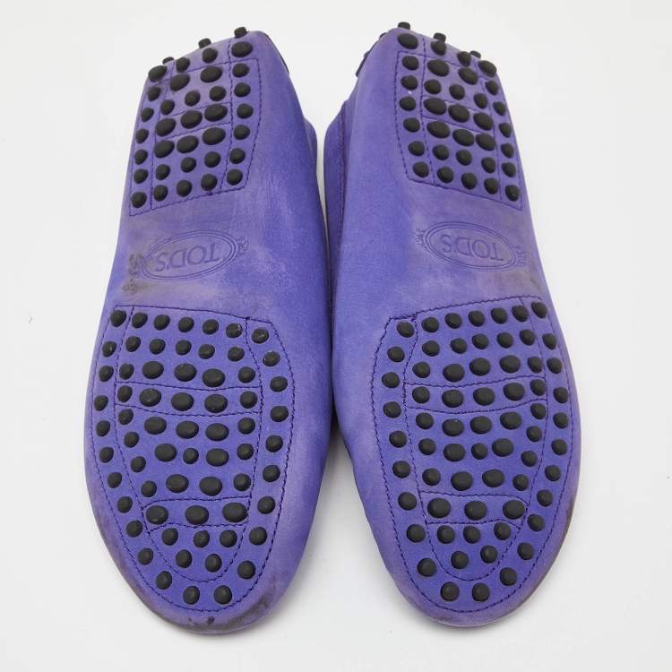 Pre Owned Tod's Purple Suede Penny Slip On Loafers Size 36