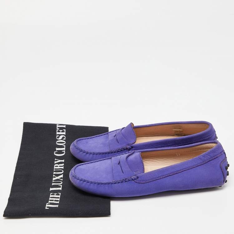 Pre Owned Tod's Purple Suede Penny Slip On Loafers Size 36