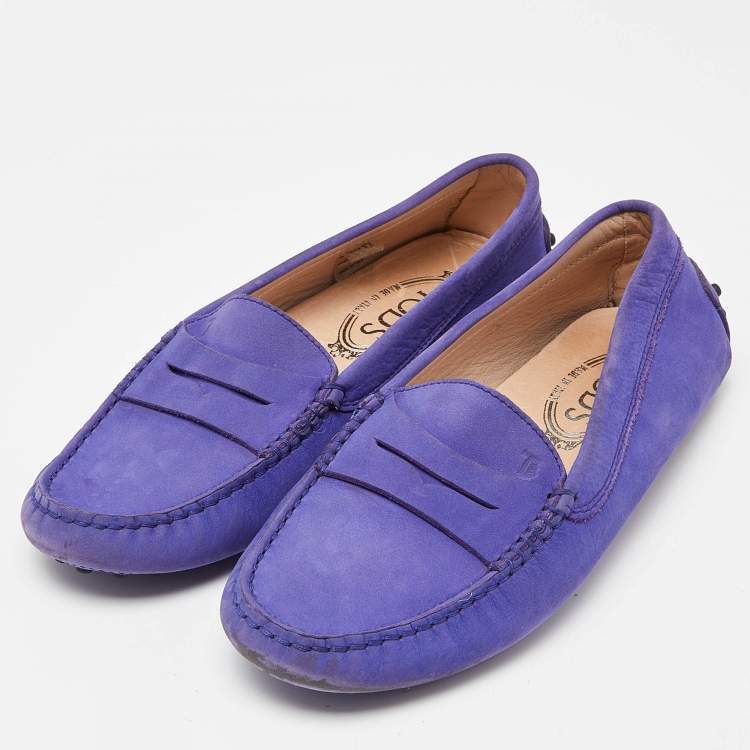 Pre Owned Tod's Purple Suede Penny Slip On Loafers Size 36