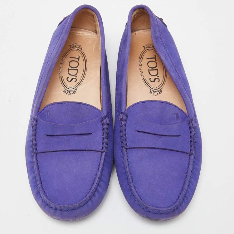 Pre Owned Tod's Purple Suede Penny Slip On Loafers Size 36