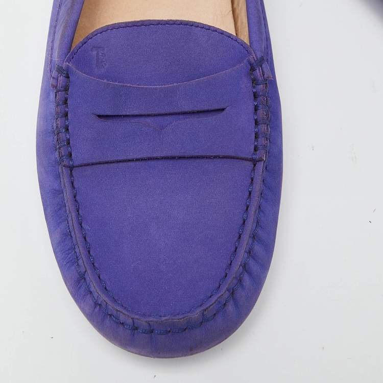 Pre Owned Tod's Purple Suede Penny Slip On Loafers Size 36