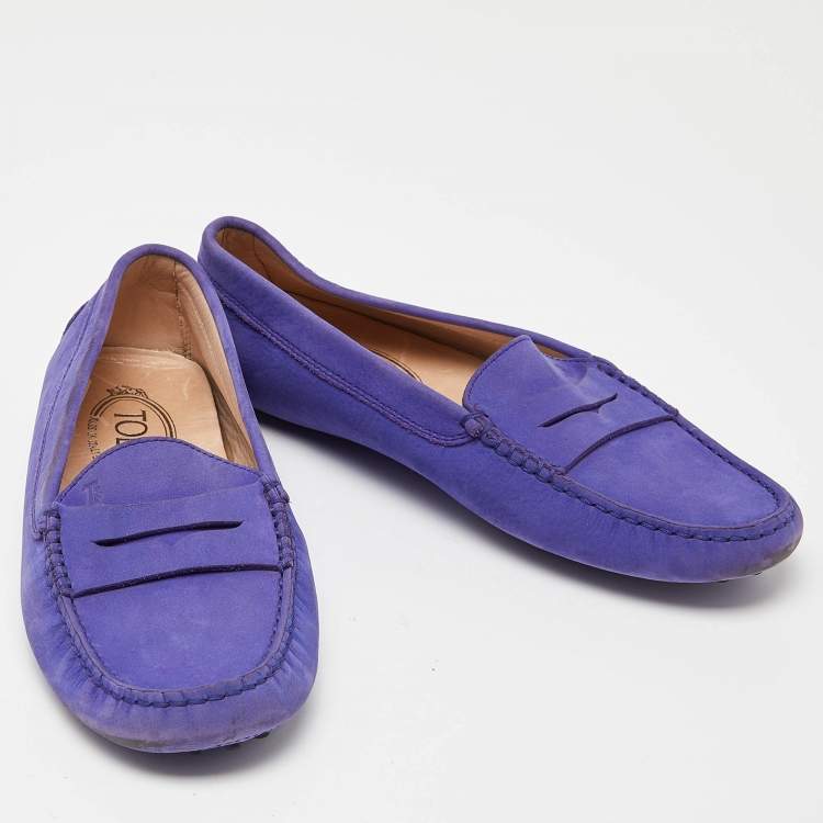 Pre Owned Tod's Purple Suede Penny Slip On Loafers Size 36