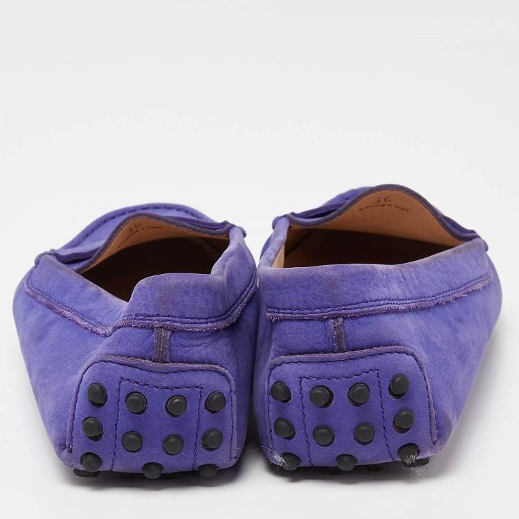 Pre Owned Tod's Purple Suede Penny Slip On Loafers Size 36