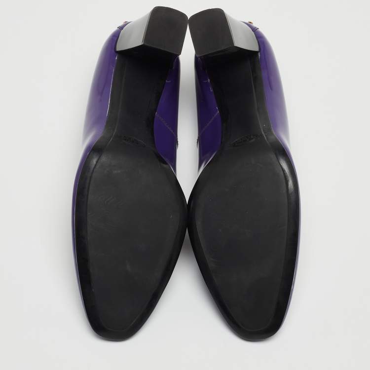 Pre Owned Tod's Purple Patent Leather Studded Block Heel Pumps Size 36.5