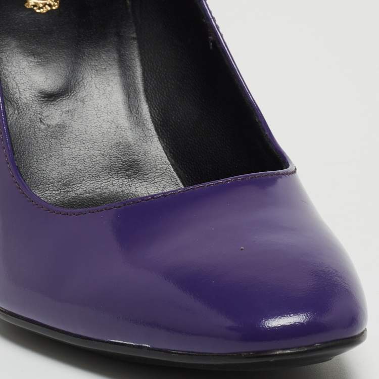 Pre Owned Tod's Purple Patent Leather Studded Block Heel Pumps Size 36.5