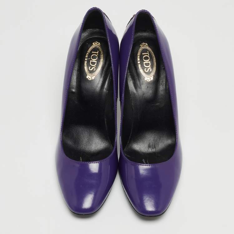 Pre Owned Tod's Purple Patent Leather Studded Block Heel Pumps Size 36.5