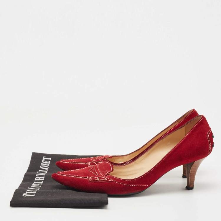 Pre Owned Tod's Dark Red Suede Loafer Pumps Size 39